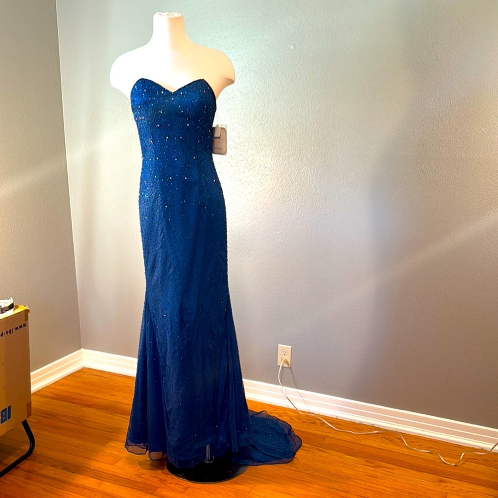 Jasmine Blue Strapless Prom Dress